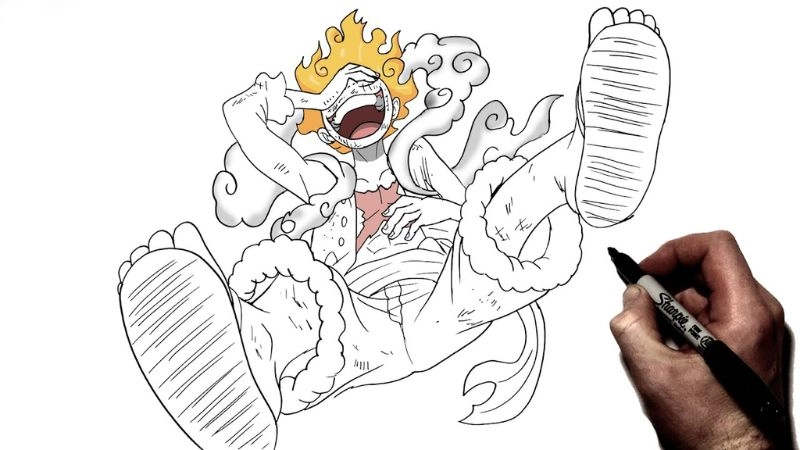 Luyện tay cùng hình ảnh luffy gear 5 dễ vẽ siêu dễ thương