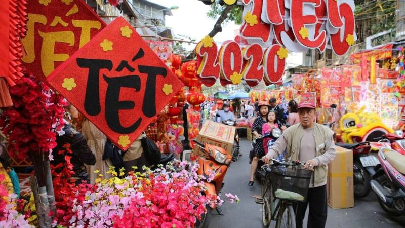 Sắc màu rực rỡ của hình nền chợ tết