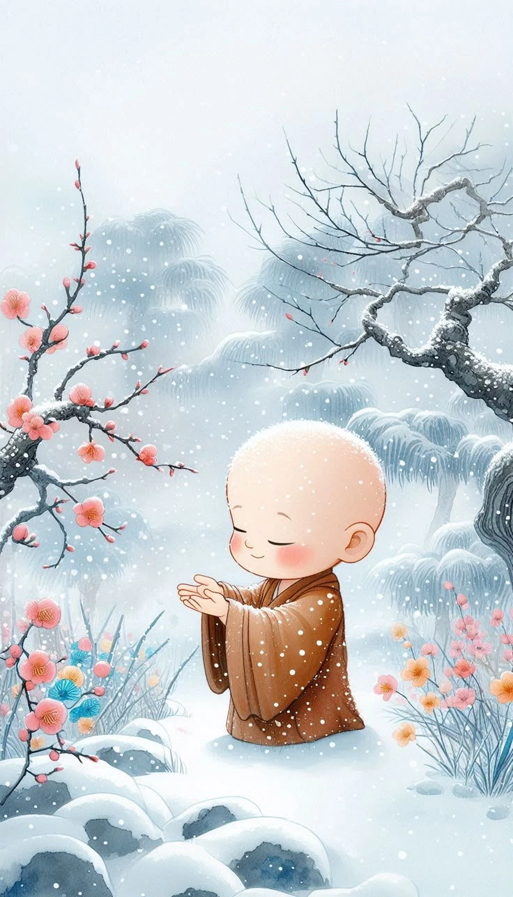 Thưởng thức tranh chú tiểu dễ thương với nét vẽ tinh tế và thanh tịnh