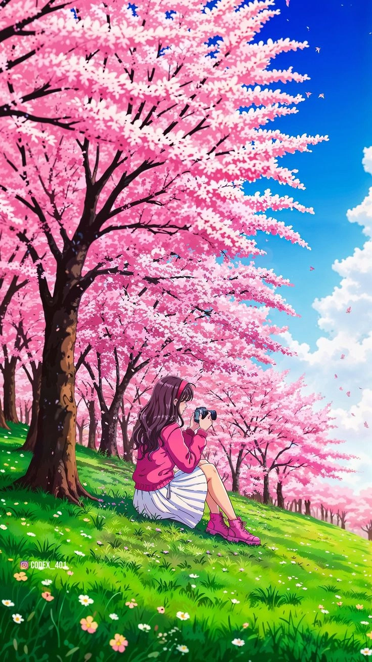 Không gian kỳ ảo cảnh hoa anh đào anime