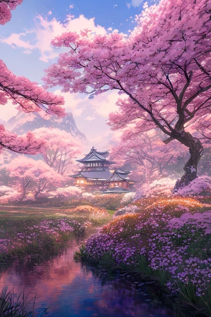 hình ảnh thiên nhiên trong anime hòa quyện sắc màu