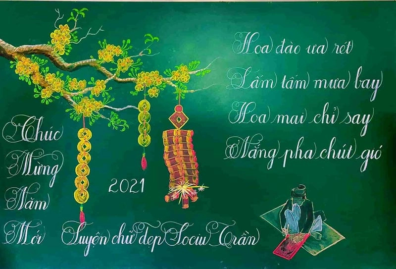 Hướng dẫn cách trang trí bảng ngày tết