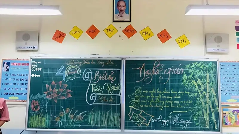 Trang trí lớp 20/11 đơn giản nhưng vẫn giữ được sự tinh tế
