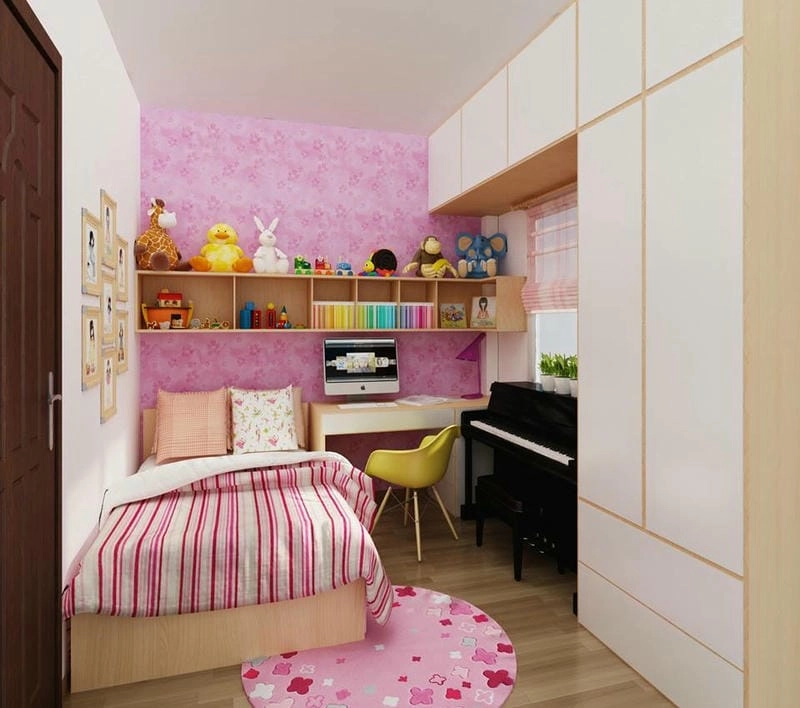 Decor phòng ngủ bé gái kết hợp màu pastel và họa tiết dễ thương